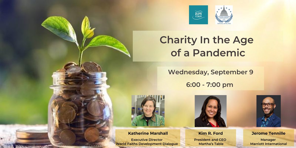Before it's too late, RSVP for next week's (September 9th at 6pm EST) panel where join <a href="/rumiforum/">Rumi Forum</a> along with co-panelists <a href="/patlakath/">Katherine Marshall</a> &amp; <a href="/kimrford2/">Kim R. Ford</a> to talk about "Charity In the Age of Pandemic". RSVP today: bit.ly/givingcharity
#CSR #Nonprofit #SocialImpact #Charity