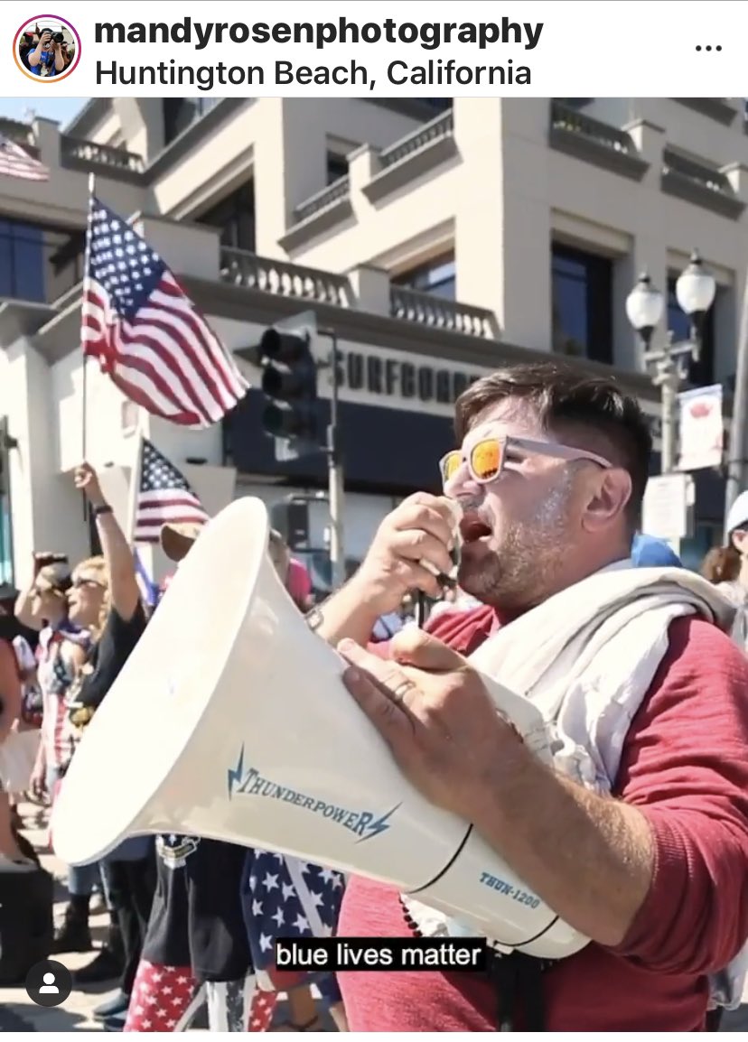 LarryTenney's tweet photo. 🗣📢 #LittleKim shows up again! This time doing his MAGAt megaphone shout down in downtown Huntington Beach.  

@brianlmaryott This guy one of your volunteers too, right? 

This sad little bully is also a big #antimasker, says he's "Alpha" 🤣 

#CA48 #CA45 #CA49 #SurfCityUSA https://t.co/Xf6GGQbcgt