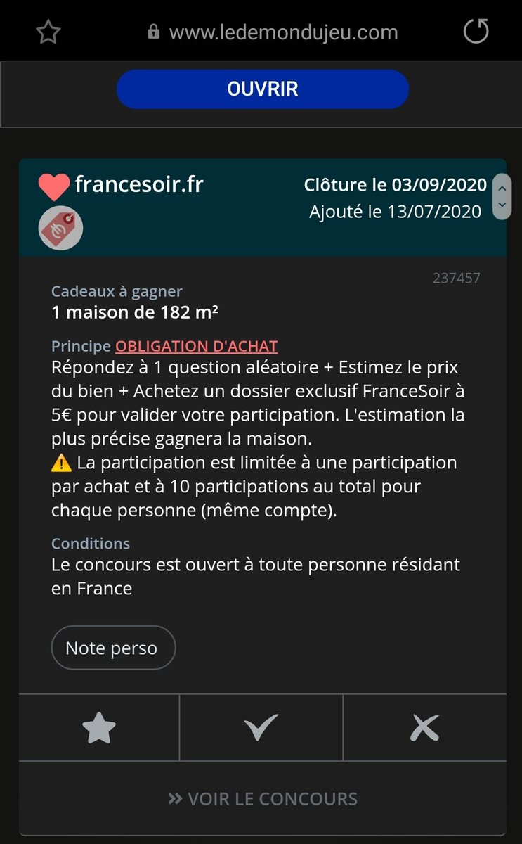 Prix de la participation: 5 eurosNombre d'abonnés Facebook: 100 000Nombre d'abonnés Twitter: 22 500Parution sur 2 sites hébergeur de jeuxPrenons 1/4 de possibilité d'UNE participation sans prendre en compte hébergeur pour compenser le chaland sur internet, résultat: