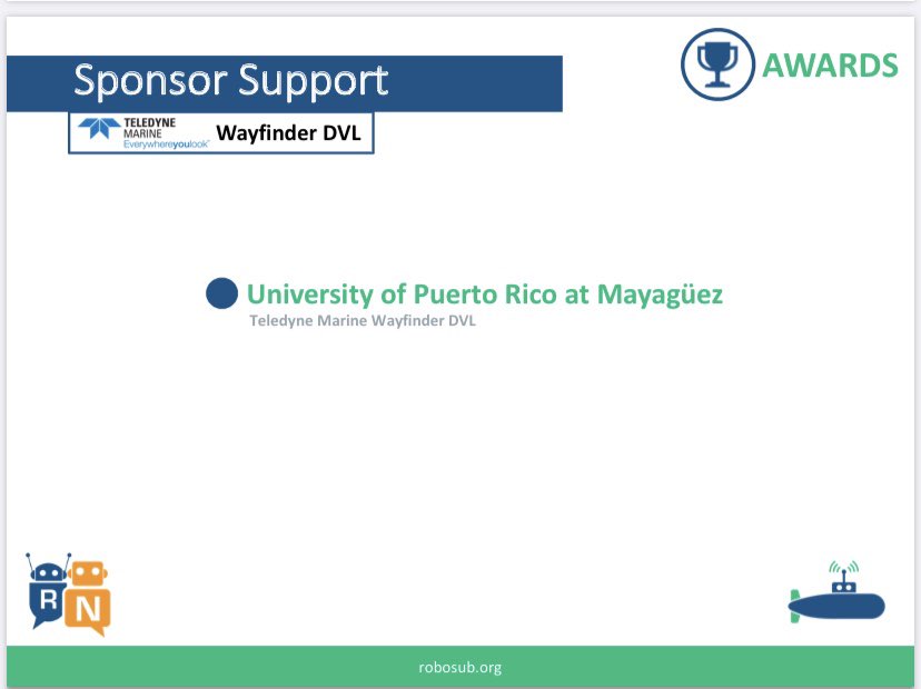 Last Sunday, we received the great news that our team had won the Wayfinder DVL. This sensor will help us with precision navigation. We are grateful and happy for this opportunity and look forward to start using it. 

Thank you <a href="/TeledyneMarine/">TeledyneMarine</a> and RoboSub @AUVSIFoundation