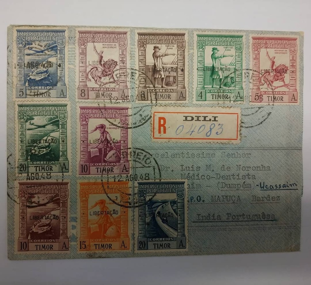 AllNations1949's tweet photo. Timor 12 August 1948 Dili Registered Cover to Portuguese India. Lot 180 in our 5 September online auction at https://t.co/kZqzTR5mU6
#timorpostalhistory #timorcovers #postalhistoryauctions #registeredmail #auctions #onlineauctions https://t.co/mOVaIOmf5N https://t.co/E0zcjcJ7FU