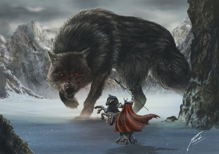Like his brother Jormungandr, the wolf kept on growing and was soon bigger than a bull. In just a short period of time, he was bigger than any animal who walked the earth.