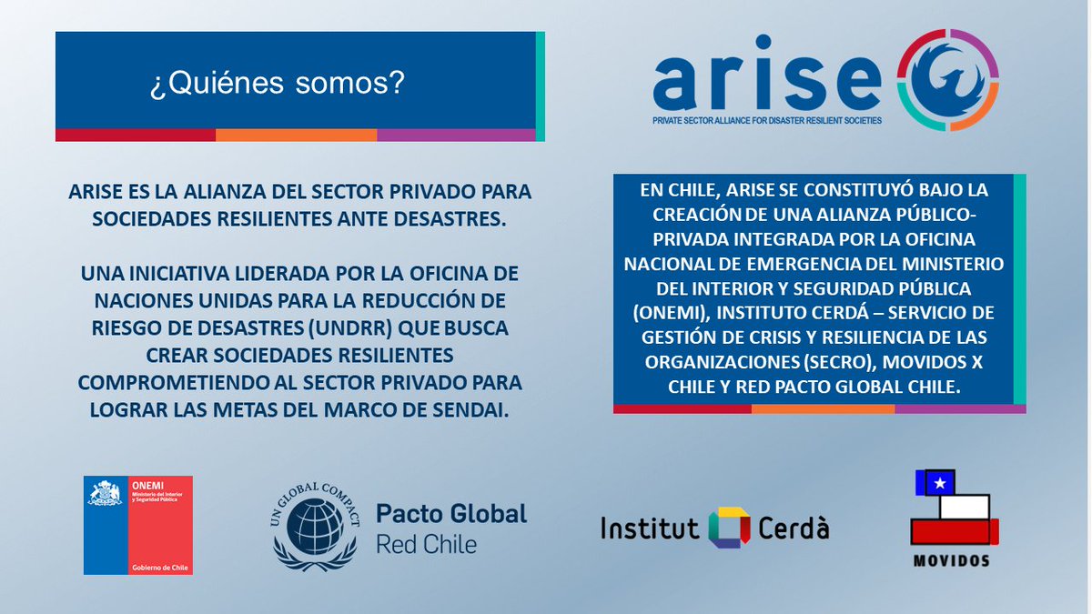 AriseChile's tweet photo. Somos la Alianza del Sector Privado para crear sociedades resilientes ante desastres.

✅ Únete a ARISE Chile escribiendo al correo arisechile@icerda.org

✅ Conoce más de la iniciativa: https://t.co/06y1uSdCyI https://t.co/8Yne1AJOVu