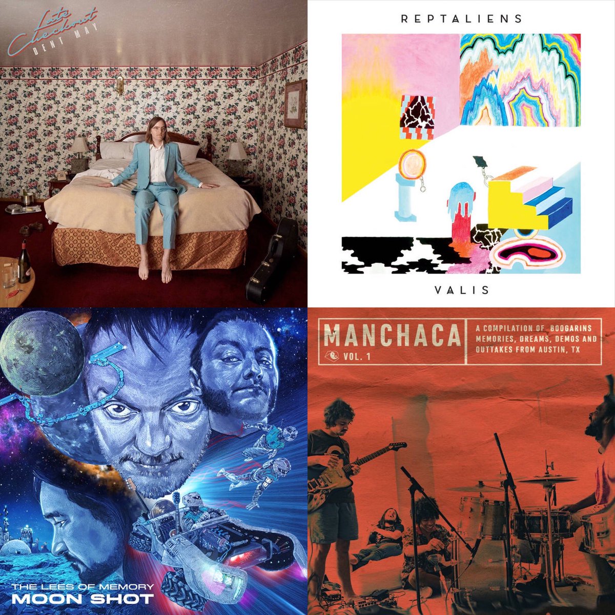 CHARIOTFADE's tweet photo. Some new (and new-ish) albums for you to consider on Ye Olde @Bandcamp Days:
@dentmay - Late Checkout
@reptaliensband - Valis
@TheLeesOfMemory - Moon Shot
@Boogarins - Manchaca Vol. 1
#dentmay #reptaliens #theleesofmemory #boogarins https://t.co/Ehp09CTUXs
