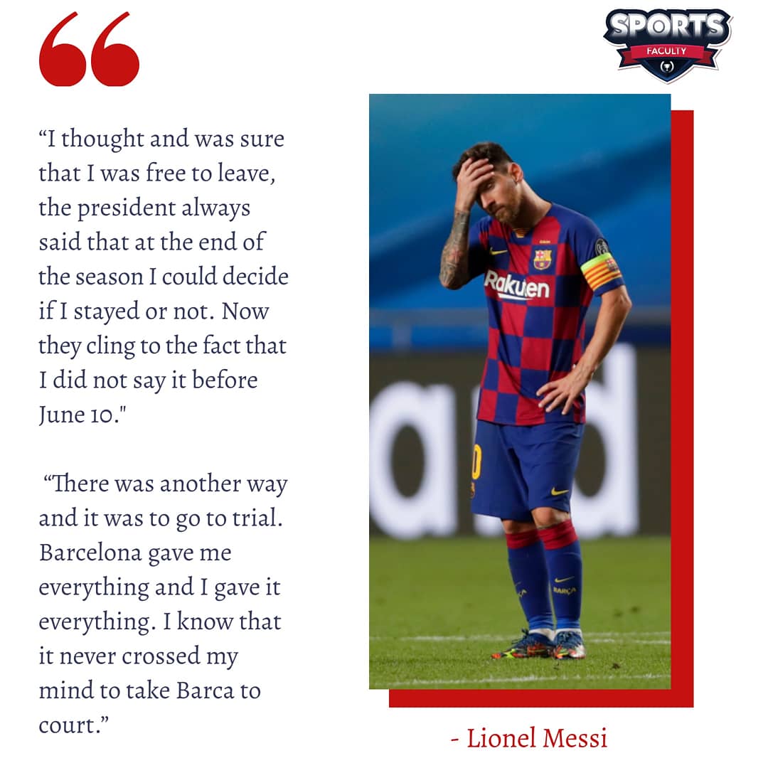 sportsfacultyng's tweet photo. Barcelona's forward, Messi speaks up on his U-turn to play for @fcbarcelona in the coming season in an interview.
#leomessi #bartomeu #Sportsfaculty https://t.co/Ip2hiKjrDt