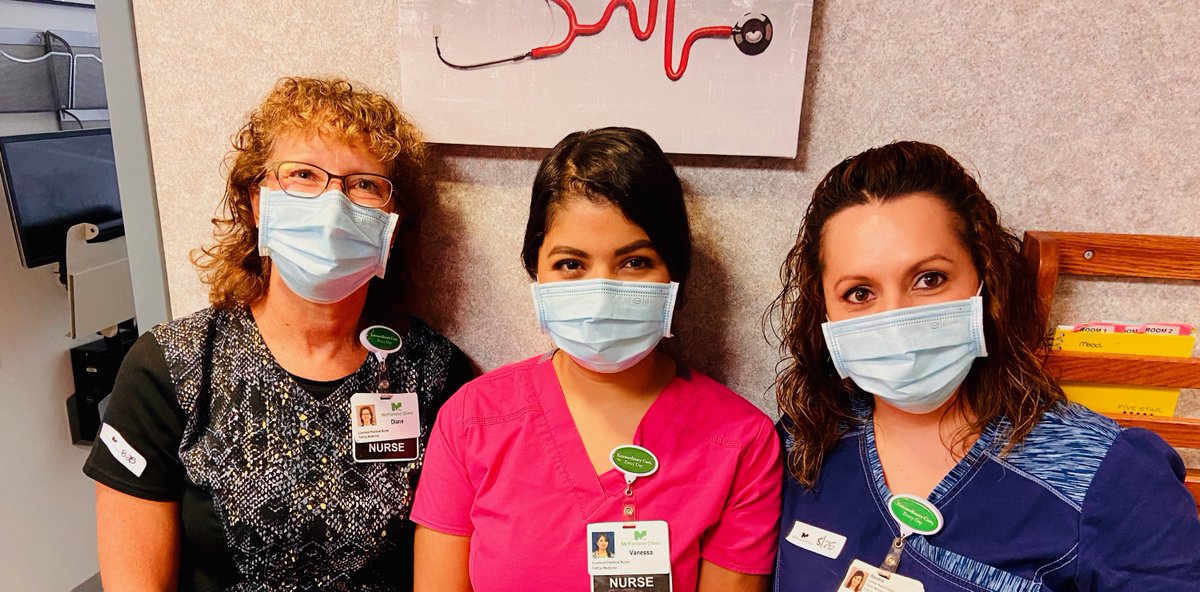 mcfarlandclinic's tweet photo. "We wear our mask because it's the right thing to do. It's the golden rule! Do unto others as we would have them do unto us!" - Diane McFarland, LPN; Vanessa Regalado, LPN; Sandra Alcala, CMA; Marshalltown Family Medicine https://t.co/HeUCxTS6Fa #StepUpMaskUpIA #ExtraordinaryCare https://t.co/38ryHD7k39