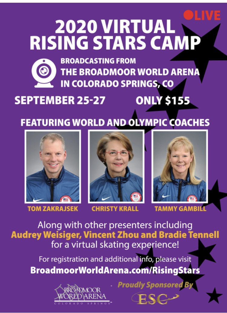 Come zoom with us! Sign up at BroadmoorWorldArena.com/RisingStars #letsconnect #jumpintoanewworld #eliteskatingcompany <a href="/govincentzhou/">Vincent Zhou</a> <a href="/coach6605/">Audrey weisiger</a> <a href="/bradie_tennell/">Bradie Tennell</a>