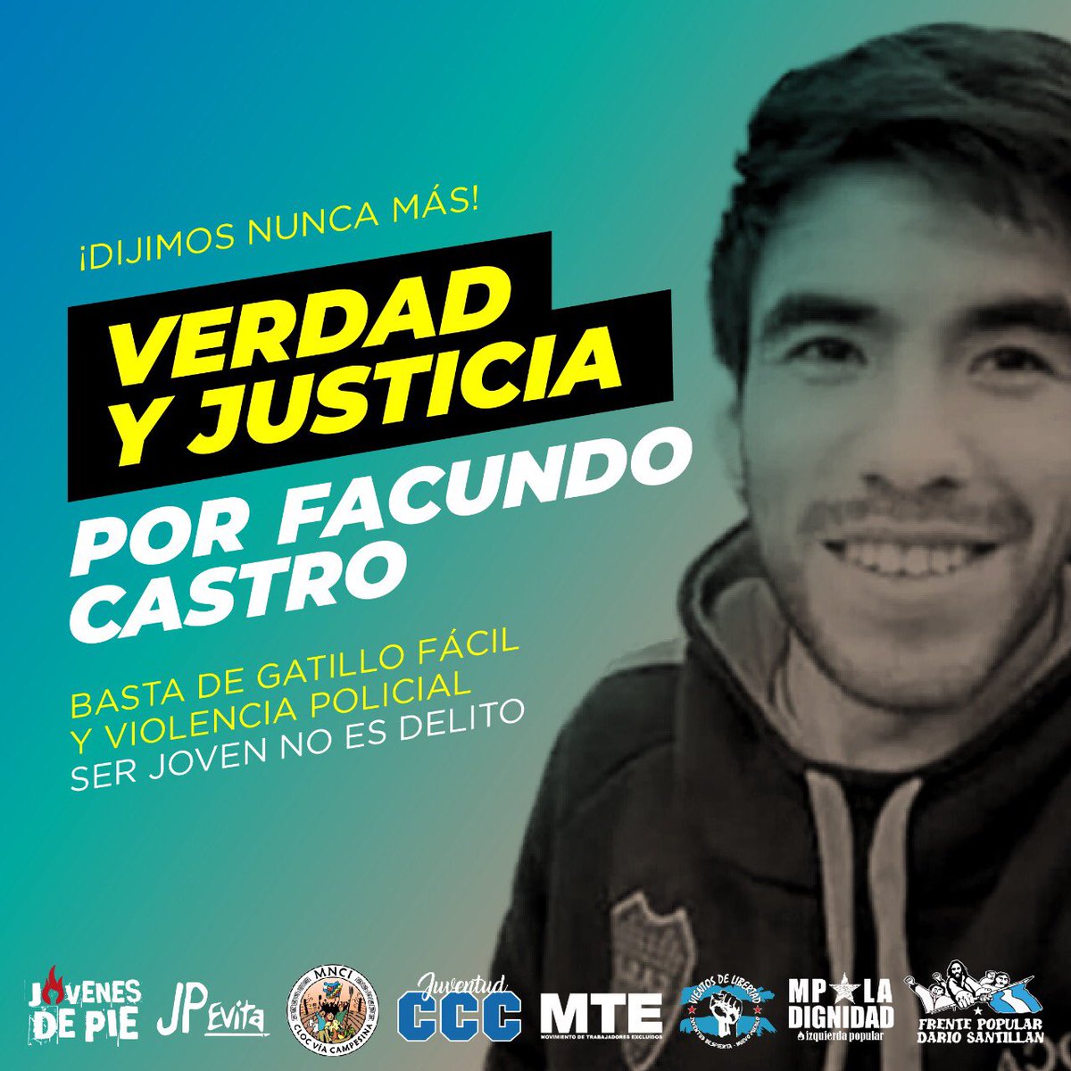 Juventud_CCC's tweet photo. Las organizaciones juveniles recibimos, con profunda tristeza y bronca, la confirmación de la aparición sin vida de Facundo Castro. A través del presente comunicado, queremos expresarle a su familia toda nuestra solidaridad y acompañamiento. https://t.co/6oskGWo7OO