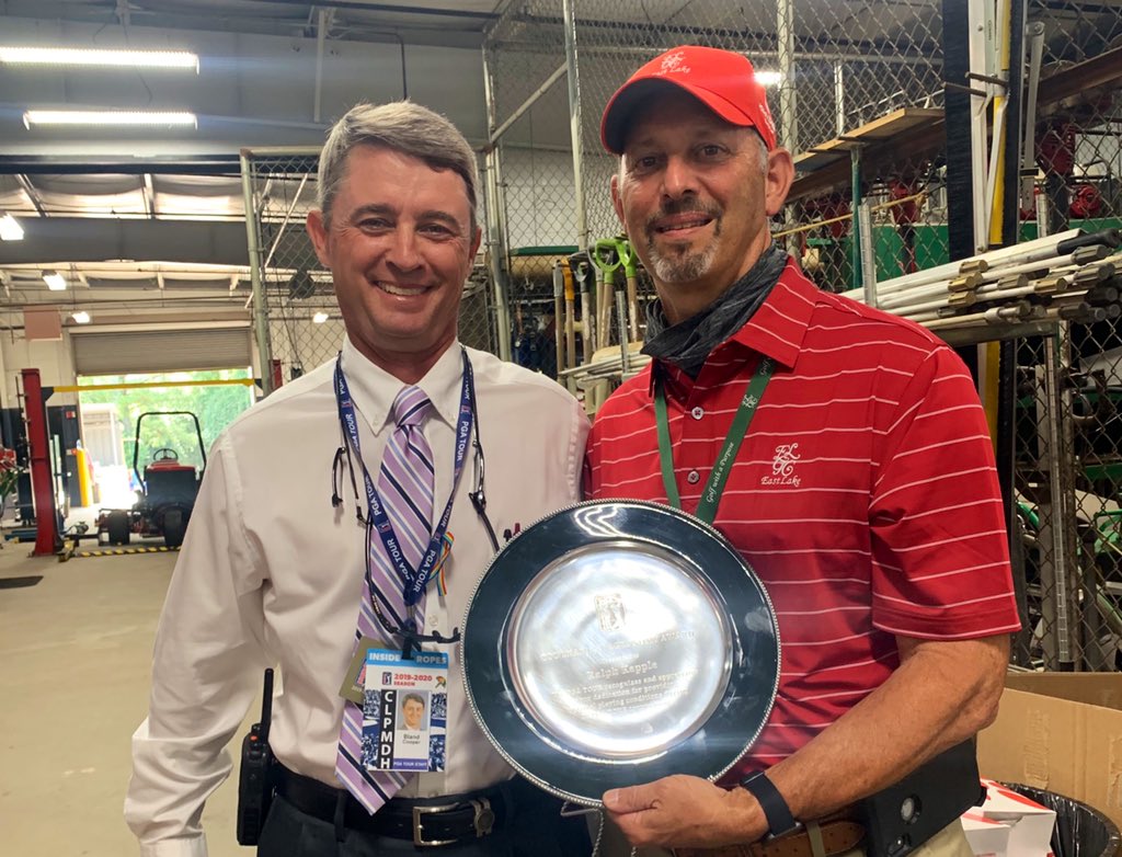 eastlakegc's tweet photo. Today the @PGATOUR surprised our Director of Agronomy, @rkepplegcs, with the Tournament Agronomy Award in recognition of providing 20 years of “optimal playing conditions” at the @playofffinale. Ralph has been at East Lake for all 20 tournaments, going back to 1998. 👏 https://t.co/KVF7rxGC4y