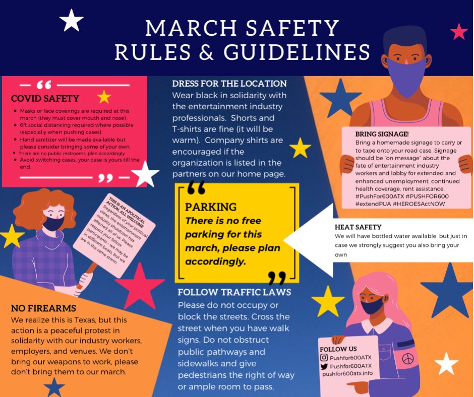 Pushfor600Atx's tweet photo. Joining us September 8th? Awesome, we can’t wait to see you there. Before we see each other please review the march safety rules and guidelines. For more information please check out our website https://t.co/yW6degwWgz.
.
.
.
#pushfor600 #pushfor600atx #extendPUA #heroesactnow https://t.co/UzHaF7yiPG