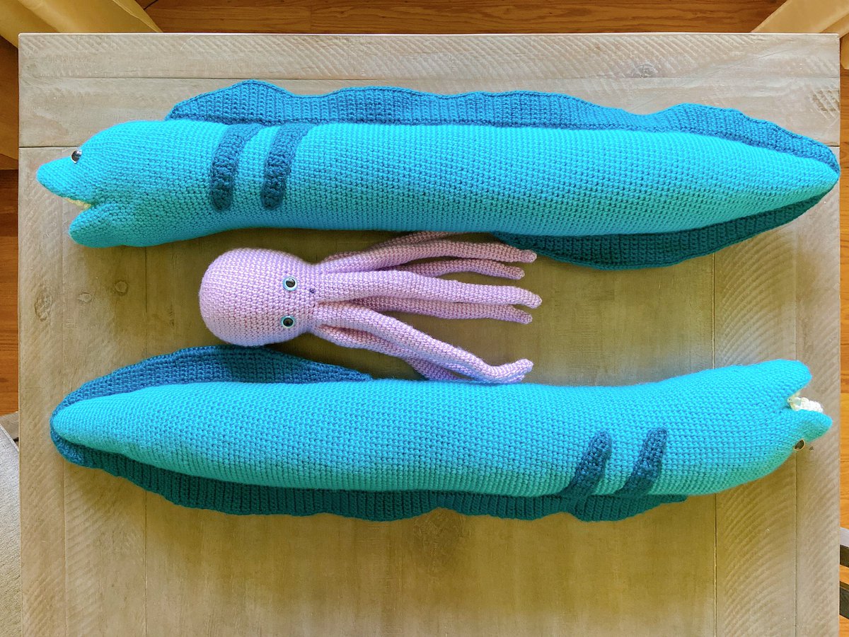 ウツボ兄弟とタコちゃんのあみぐるみ、本体が完成。最後に前髪とパーツ