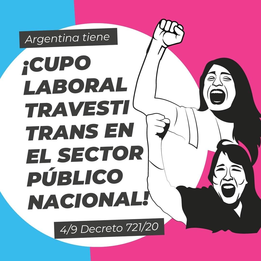 LaCorrienteAlt1's tweet photo. Otro día histórico qué nos da un gobierno popular: 
CUPO LABORAL EN EL SECTOR PÚBLICO NACIONAL para personas TRAVESTIS, TRANSEXUALES Y TRANSGÉNERO en Argentina!!!
❤️🧡💛💚💙💜
#cupolaboraltravestitrans #lgbtq🌈 #argentina #EsConTodes #Orgullo #dianasacayan #lohanaberkins https://t.co/7BTumxK0Ma