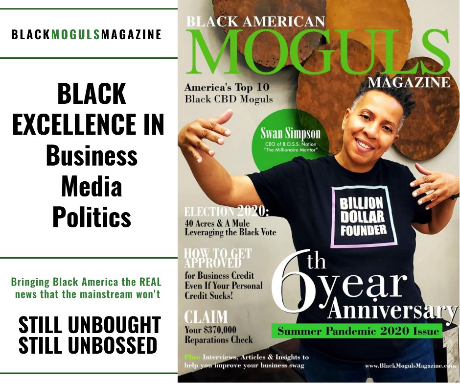 BlackMogulsMag's tweet photo. Have you checked out our new issue yet? As the nation bows to the coronavirus, the Black business world must pivot. In 2020, we still remain UNBOUGHT and UNBOSSED! Visit https://t.co/miEqqtBg0z 

#blackmogulsmagazine #blacktwitter #blacknews  #blackownedbusiness #blacklivesmatter https://t.co/2nF5bSGYqs