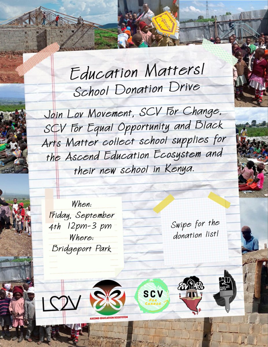SCV4EO's tweet photo. Currently at Bridgeport Park collecting donations for schools in Kenya alongside @scvforchange, Black Arts Matter SCV, and  LOV Movement! If you're in a position to help, here's a list of what we need! https://t.co/Ax3H410Eln
