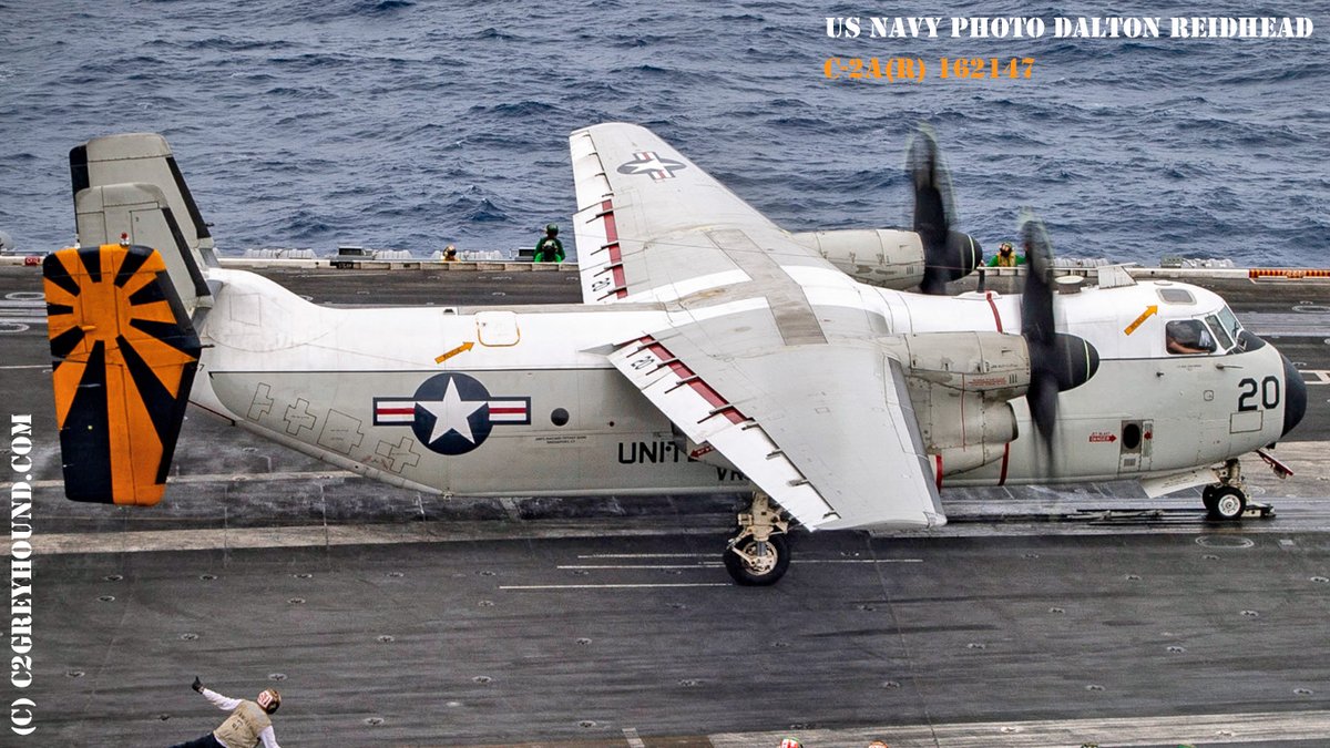 c2greyhound's tweet photo. Supporting the USS Nimitz (CVN-68), Grumman C-2A(R) Greyhound BuNo 162147 of VRC-30 DET 1, now with the standard RROVIDERS tail colors, ready to fly to shore. US NAVY Photo by Dalton Reidhead. #flynavy #vrc30 #vrc30det1 #vrc30providers #c2greyhound #mightycod https://t.co/qbT5F32ZJO