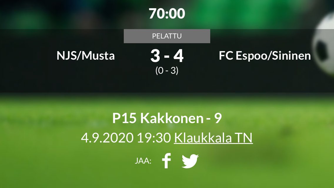 FCEP05_2's tweet photo. Klaukkalassa NJS-FCE 3-4. Vahva alku, tokalla jaksolla kadotettiin fokus ja vastustaja mukaan peliin. hyvää oppia tulevaan, oma peli loppuun saakka. Tällä kertaa voitto Espooseen, kiitos @NJS_P05  🙏#weLoveFootball #FCEspoo #P15 #kakkonen https://t.co/2i250JfAQ7