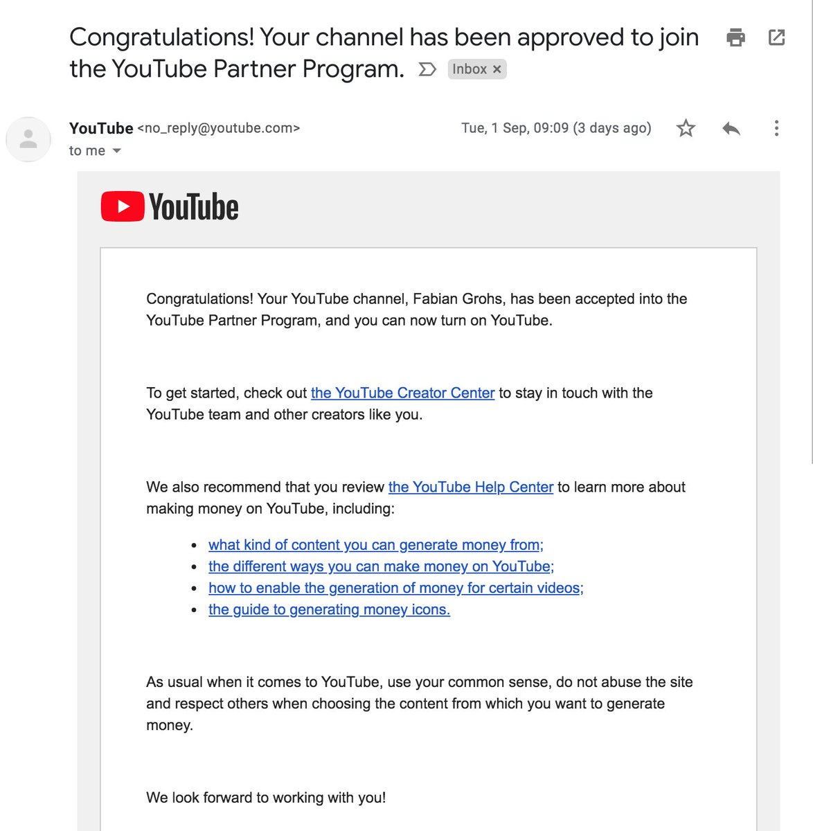 grohsfabian's tweet photo. My @YouTube channel is now accepted in the partner program 🙌

Even though I do not focus on it, it's really nice to know that my videos are still helping people 🤗. https://t.co/cjcbbfxeYc