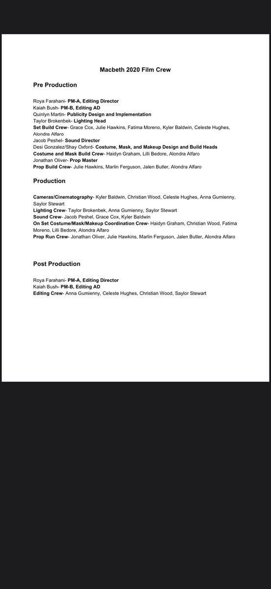 We would like to congratulate our cast and crew of our film production of Macbeth! Keep an eye on your emails for more information. 🧙‍♀️