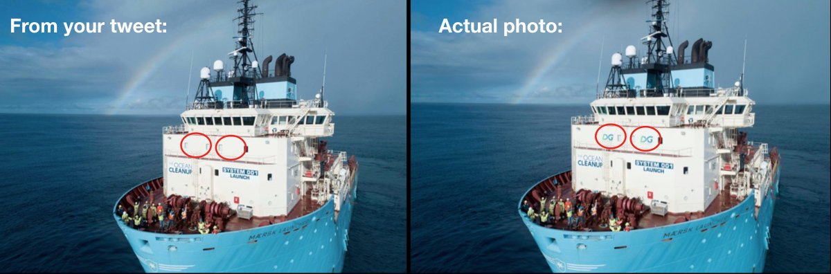 Let's talk about the fact that  @TheOceanCleanup partners with a deep-sea mining organization, called DeepGreen. Let's talk about why use their boat. And let's talk about why you photoshopped their logo of your social media. Original Tweet:  https://twitter.com/TheOceanCleanup/status/1052523760954179584