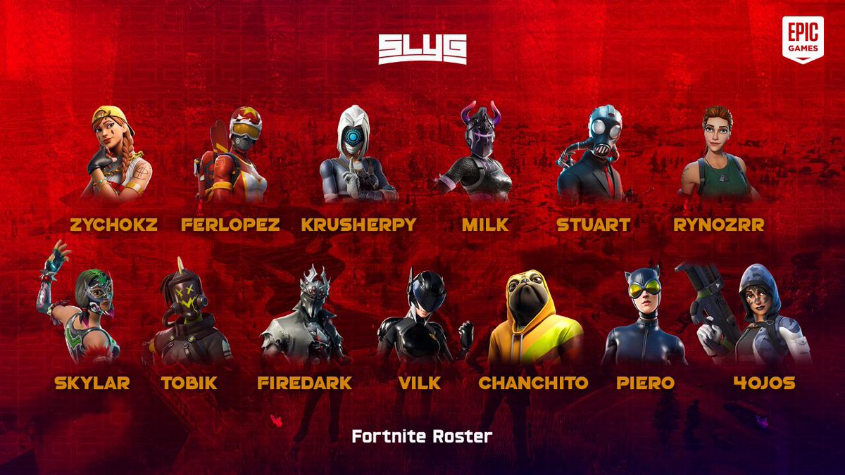 SlyGPy's tweet photo. Les presentamos el Roster Oficial de Fortnite para la nueva temporada. Les deseamos éxitos a todos!! PC/PS4
#GoSlyG https://t.co/HODKqG8Fb6