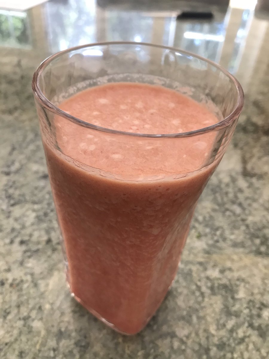 Watermelon smoothie - perfect for a warm holiday weekend!  Just put watermelon, a scoop of vanilla protein powder and a squirt of honey in a blender ... enjoy! #watermelon #smoothie