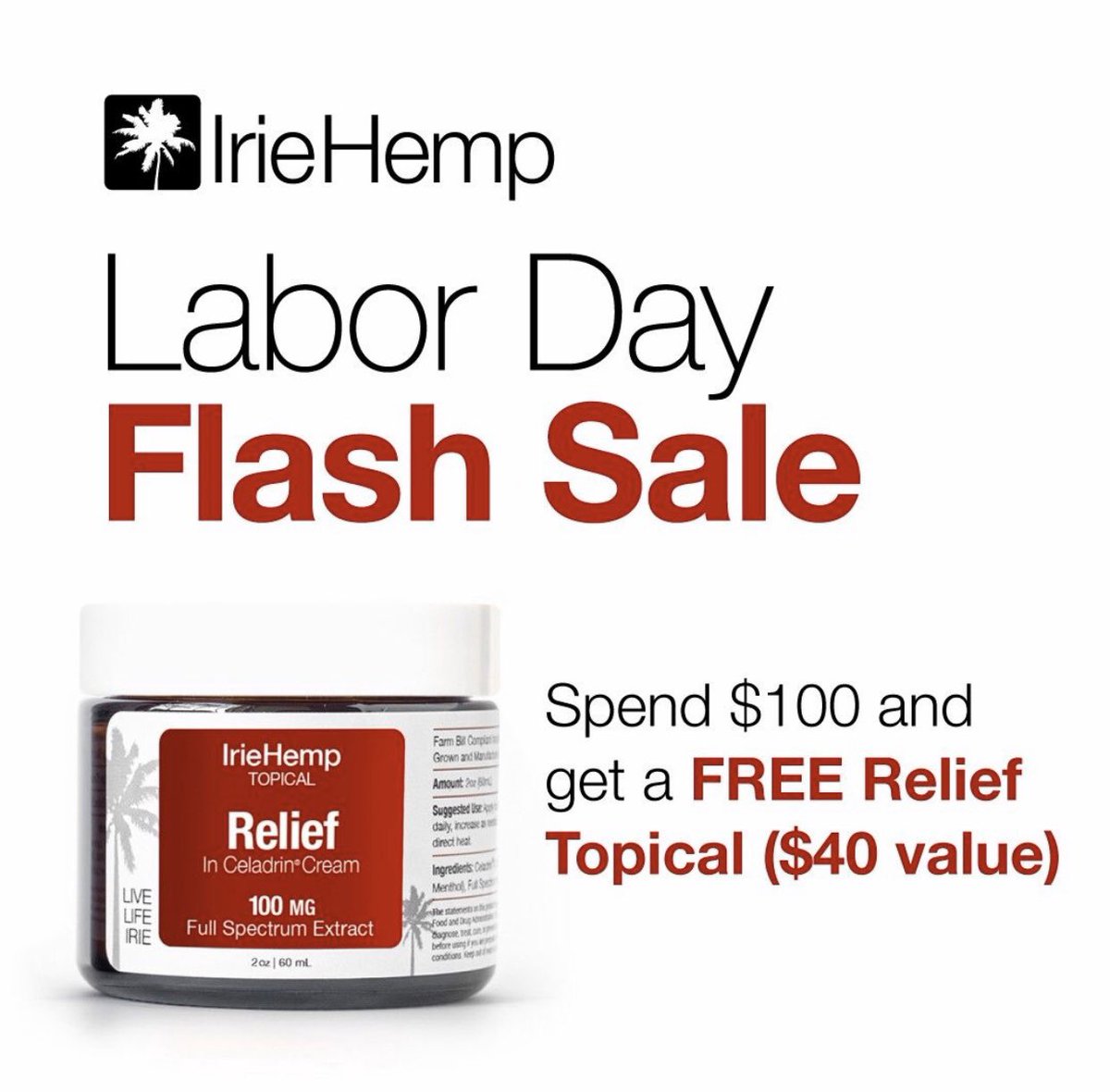 glbrandsinc's tweet photo. Summer is almost over, so get some Relief on @iriehemp. Now through Labor Day, get their best selling Relief Cream FREE when you spend $100 or more. 🌱#LiveLifeIrie https://t.co/6Kl9ZCbhjg https://t.co/dCTlYRh2RK
