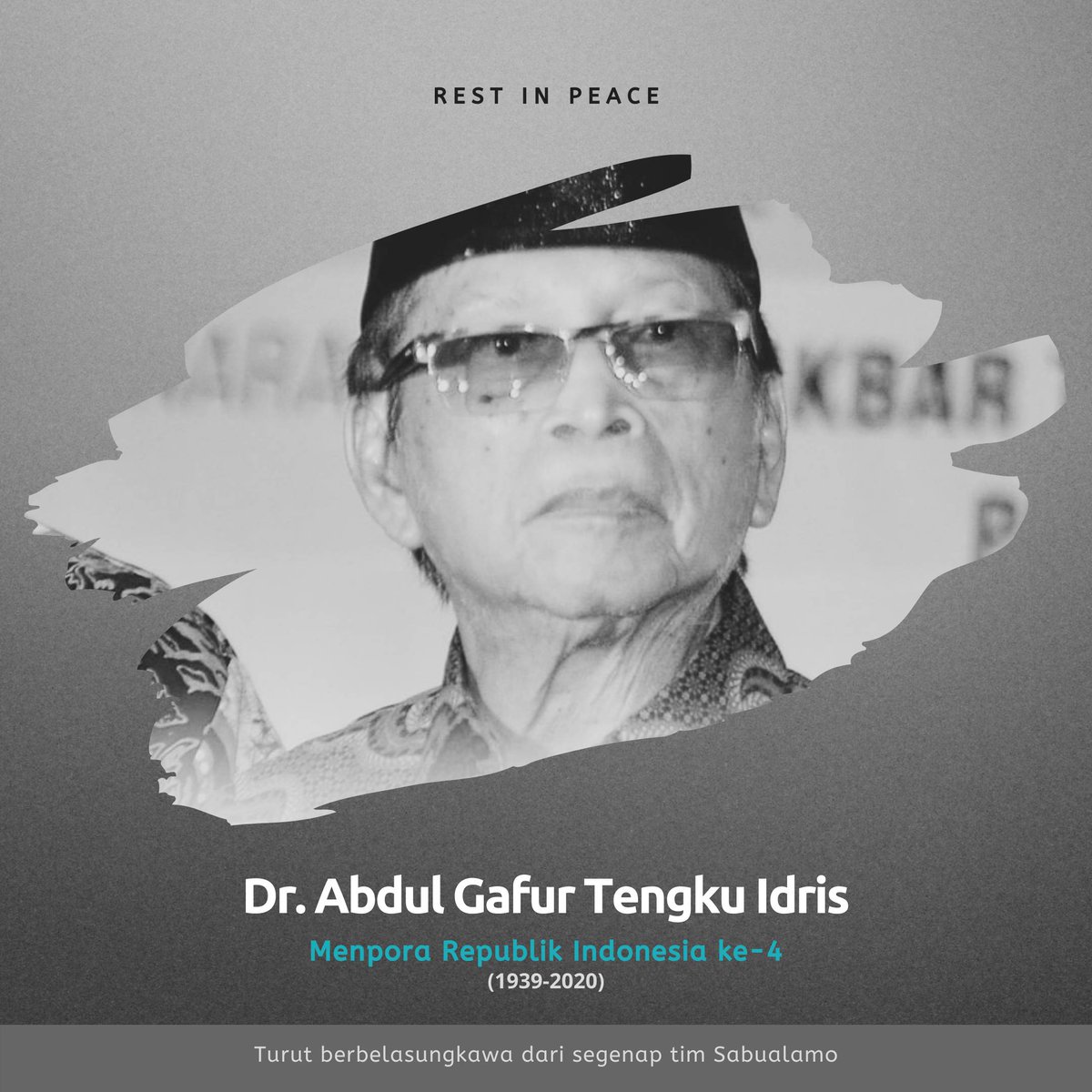 Telah berpulang dalam damai, Dr. Abdul Gafur di RSPAD Gatot Subroto Jakarta pada Jumat (4/9) pukul 6.35 WIB. Putra Maluku Utara ini pernah menjabat sebagai Menpora ke-4 (1978-1988), Ketua Dewa Pertimbangan Agung (1988-1997), serta Wakil Ketua MPR RI 1997-1999). #MolokuToday