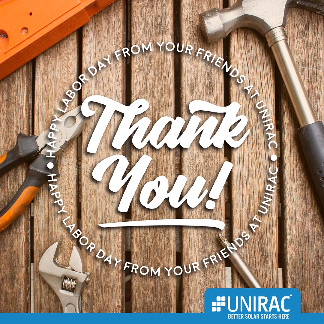 EcolibriumSolar's tweet photo. We're wrapping up Summer with #LaborDay weekend!  A big thank you to the incredible, dedicated team at Unirac, and to everyone who helps us to do what we do. Our offices will be closed on Monday, Sep 7th. We will resume business as usual on Tuesday the 8th. Have a great weekend! https://t.co/PJVuQjsrAR