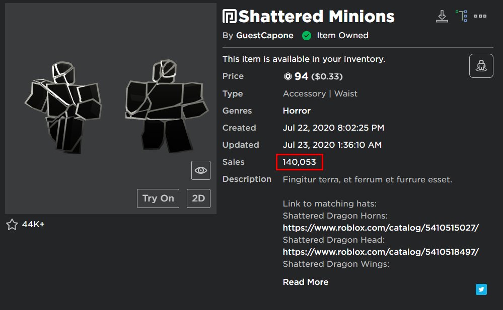 Guest Capone Ar Twitter I M A Bit Late On This By 40k Sales But Thank You So Much For Helping Me Get My First Item Over 100k Sales Thank You So Much - roblox catalog futrue