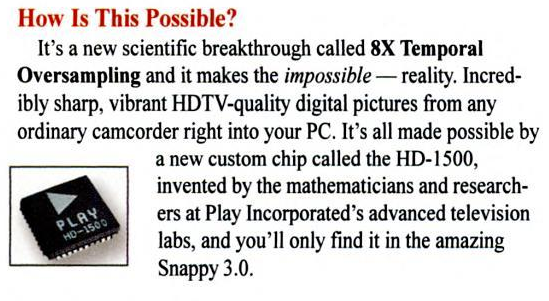 PC Magazine, june 9, 1998 has an advertisement for the Snappy which includes a picture of the chip.