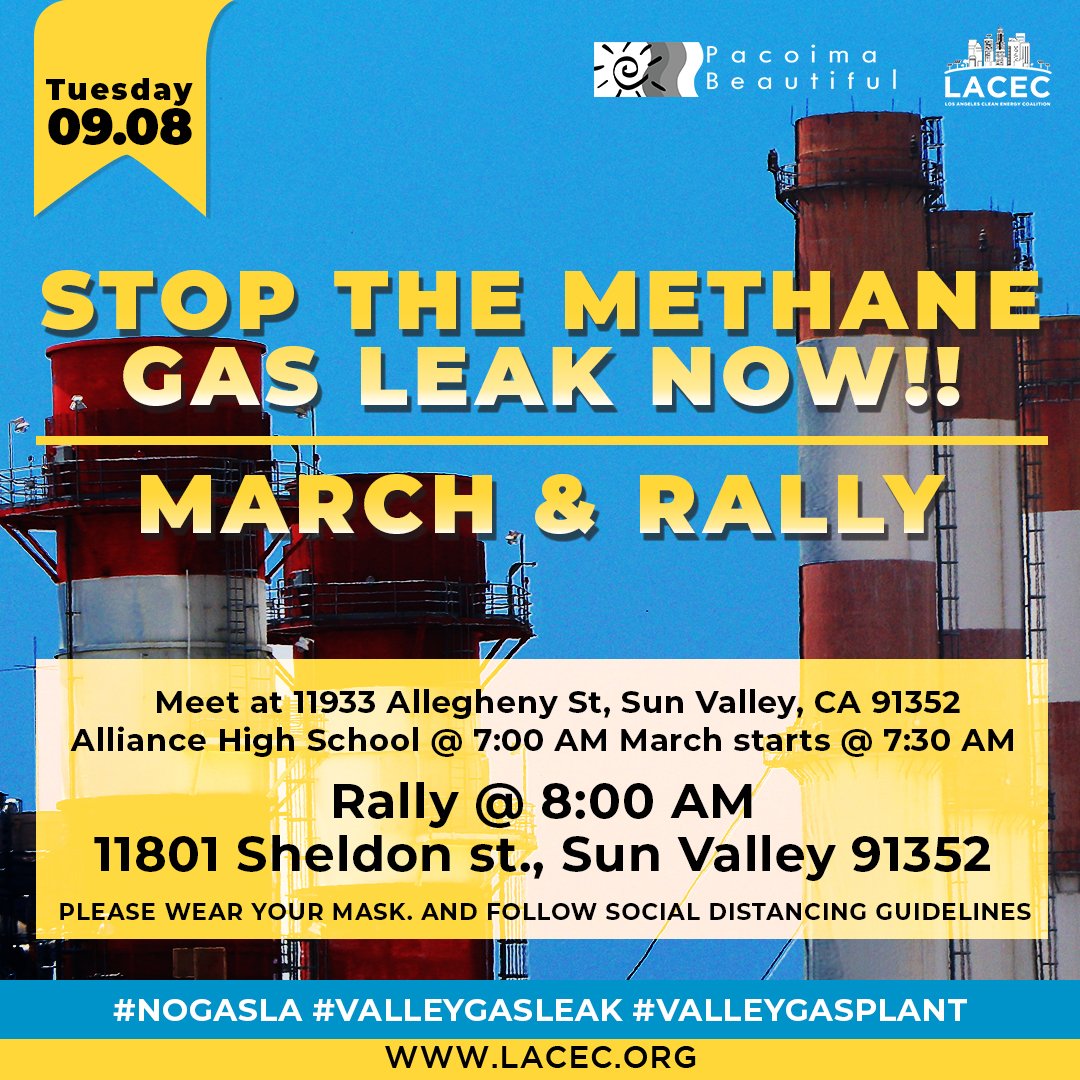 CBECal's tweet photo. A #methaneleak has been kept from the public for far too long, shame on LADWP #ValleyGasPlantLeak

This is not okay!

March &amp; Rally will take place on September 8 at 8am in Sun Valley, CA https://t.co/CJoqyUE0PP