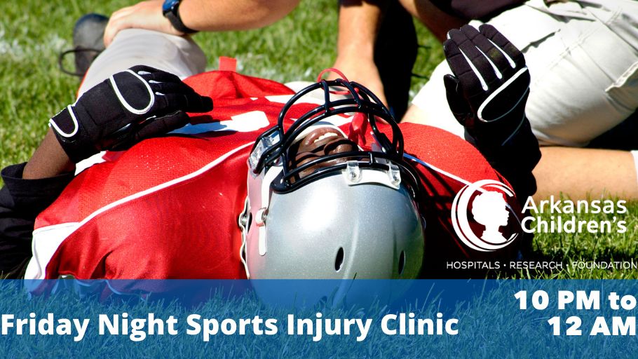 archildrens's tweet photo. Don't delay care! Our Friday Night Sports Injury Clinic at Arkansas Children's Hospital (Little Rock) is open from 10 p.m. to midnight TONIGHT. No apt. needed. Click here to let us know you’re on the way: https://t.co/IvZbFrmVEG https://t.co/1HRM1MTNxo