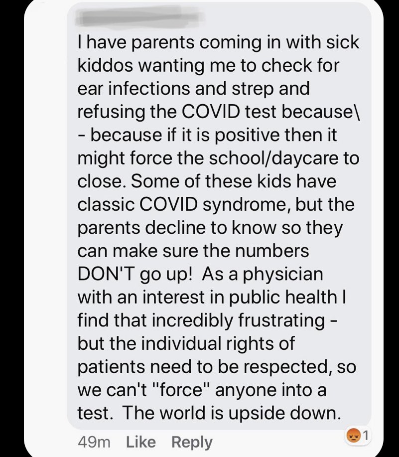 Then there was this nice message from a family medicine doc here in Minneapolis.Thankfully individual rights protect us from telling other kids or parents they’re in danger or pulling a kid out who is infectious. 8/