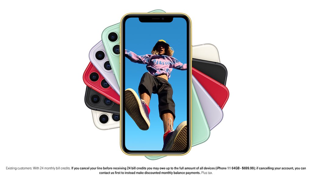 JonFreier's tweet photo. No one…I repeat, no one ��️’s their customers more than us! For a limited time, @TMobile customers can buy an #iPhone11 or iPhone 11 Pro and get another one ON US when you add a line! 🎉 https://t.co/zdpQdV2fFW