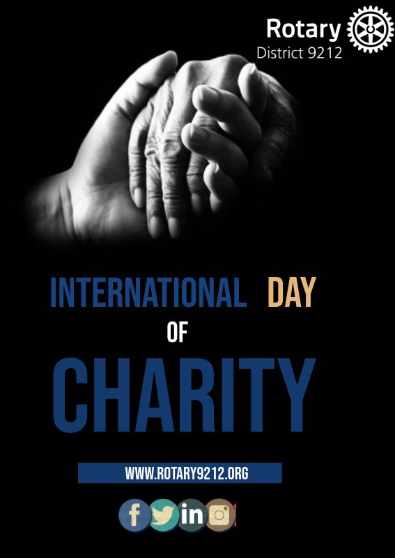 d9212_'s tweet photo. International Day of Charity is observed on 5th September, every year. It was declared by the United Nations Common Meeting in 2012.Objective is to create consciousness &amp; offer a platform for charitable actions all around the world. @Rotary @Rotaract_D9212
#charity
#beunlimited https://t.co/ET7jPnqmn4