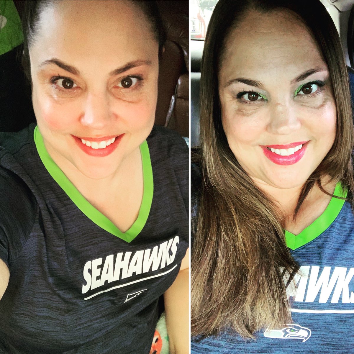 LoriDeFoe's tweet photo. Check this out! 😃Pic on the right was before my new health journey and the pic on the left is me today down #21lbs 💕 🎉 in one month! The last time I wore this #seahawks shirt it was so tight I could hardly breath now it fits loosely. I’m not done yet tho 🤪To be continued... https://t.co/GeZGlwVQ0J