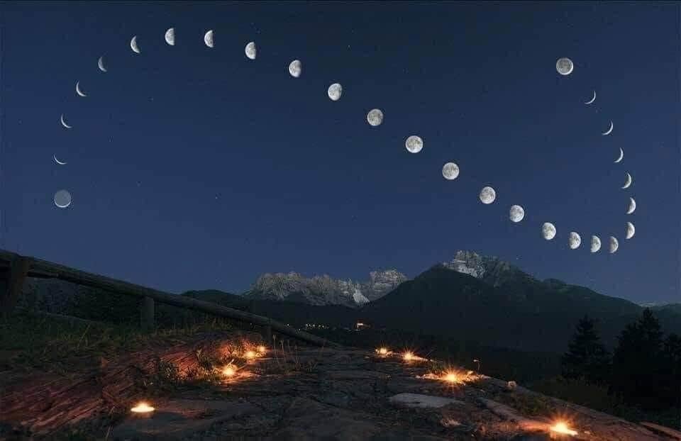 Moon, photo taken for 28 days from the same place at the same time: