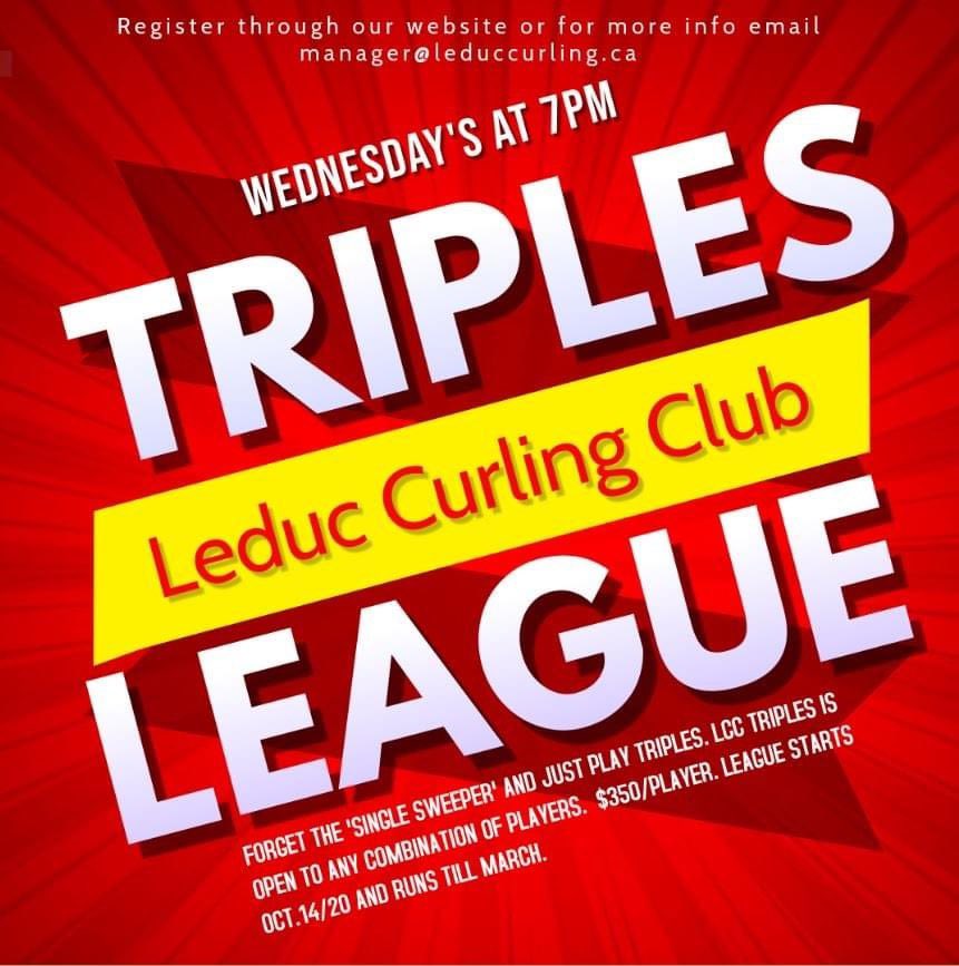 LeducCurling's tweet photo. We got a new league! Triples curling here in Leduc! Sign up your 3 person team here in Leduc! #keepcurling #triplesleague #funforeveryone #hurryhard #yeg #leduc #curlingisback https://t.co/m1MUJgFL6C
