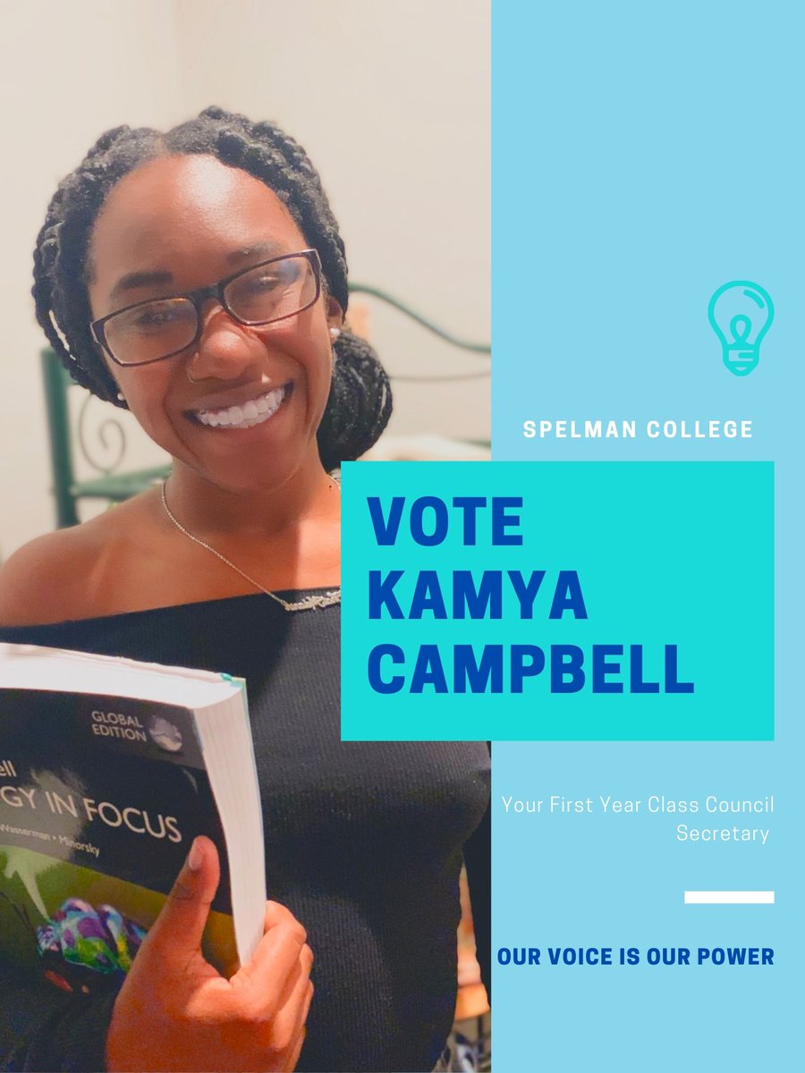My name is Kamya Campbell and I am your Spelman SIster. I am campaigning to be your new secretary! I am running on a platform based on sisterhood. Even though we are virtual now I want to make sure that we can continue to build deep bonds @spelmansga #SpelmanFYCCelections
