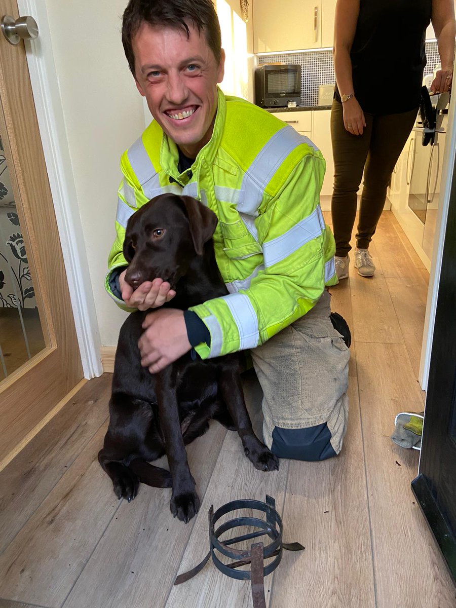 Happy ending for 7 month old Bear from Leeds who had her head stuck in a metal candle stick holder. Successfully  released by firefighters from Killingbeck fire station..#loveahappyending #notjustfires