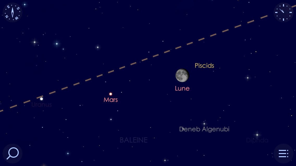 Levez les yeux. Ouvrez vos volets. Regardez par la fenêtre... Vous voyez la Lune ? Ok. Déjà, c’est beau. Mais il y a encore mieux. Ce point très brillant, à sa gauche... Ce n’est pas une étoile. 
C’est Mars ❤️