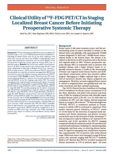 JNCCN's tweet image. Clinical Utility of 18F-FDG PET/CT in Staging Localized #BreastCancer Before Initiating Preoperative Systemic Therapy: buff.ly/3i4q5Lk #BCSM #radonc @CancerDocKo @CharitoLoveMD1 @jsparano