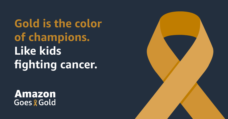amazonnews's tweet photo. In September, Amazon is "going gold" to support Childhood Cancer Awareness Month. Discover how we fight for children at https://t.co/lJ1hcgMh2k. 

#amazongoesgold
#deliveringsmiles https://t.co/DkrPVYgq3T