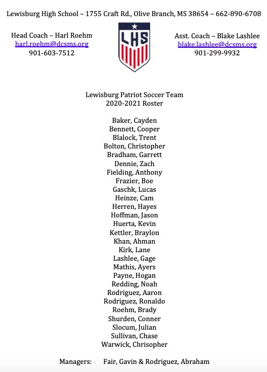 LHSPatsSoccer's tweet photo. 2020-2021 Guys Soccer Roster

Congratulations to those young men who made the final roster cut. We are set for a record breaking season! 

#AttitudeofGratitude https://t.co/ysC5JFJQea