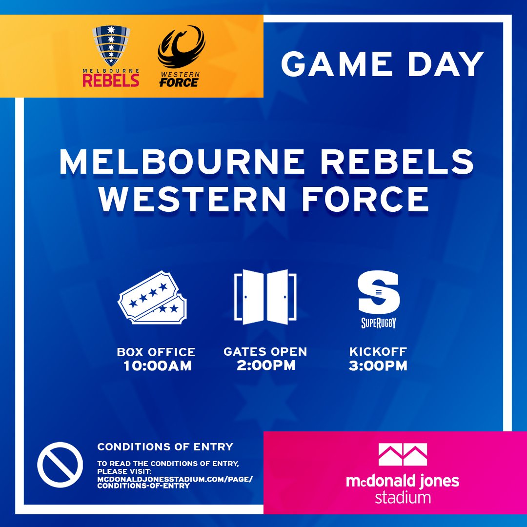 The @MelbourneRebels are in town and it's GAMEDAY!🏉 Patrons are reminded they must stay home if they’re unwell or display any symptoms and get tested. 🏠