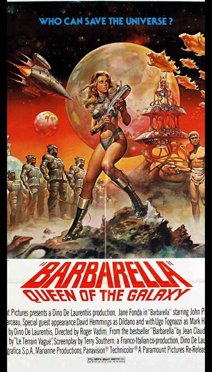 PaulFGolden's tweet photo. Classic Friday evening guilty pleasure #Barbarella  #SiFi 

I remember watching this as a kid (sometime ago now) in disbelief that I was permitted, glancing at my father asleep on the sofa &amp; turning down the volume.

#amwatching #classicmovies #JaneFonda https://t.co/FYMyu6D7E1