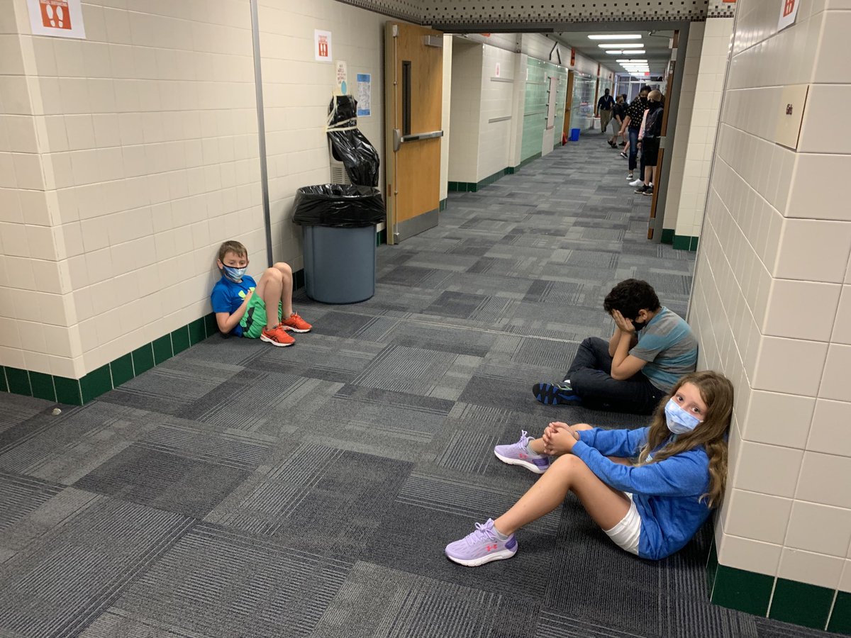 We are learning a lot of new routines for school this year, including social distancing for bathroom breaks. It went so much better once everyone had their own place. ⁦<a href="/NH_Elementary/">NH Elementary</a>⁩