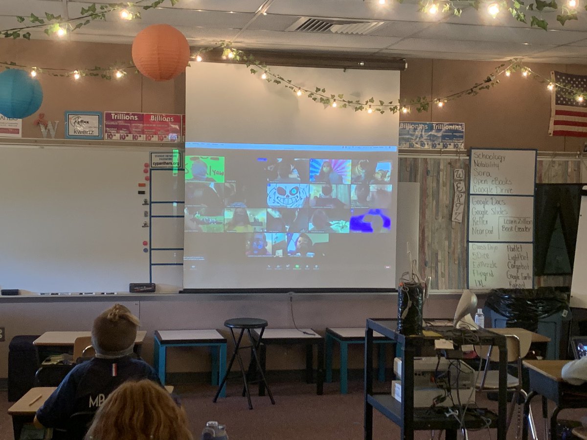WertzsClass's tweet photo. This year we are learning to adapt our traditional morning meeting games to social distanced games. Earlier this week, we successfully completed the timed ball toss challenge, and today we played a detective game while using Zoom. So many new adventures!! @NH_Elementary https://t.co/Hemfcu4ROm