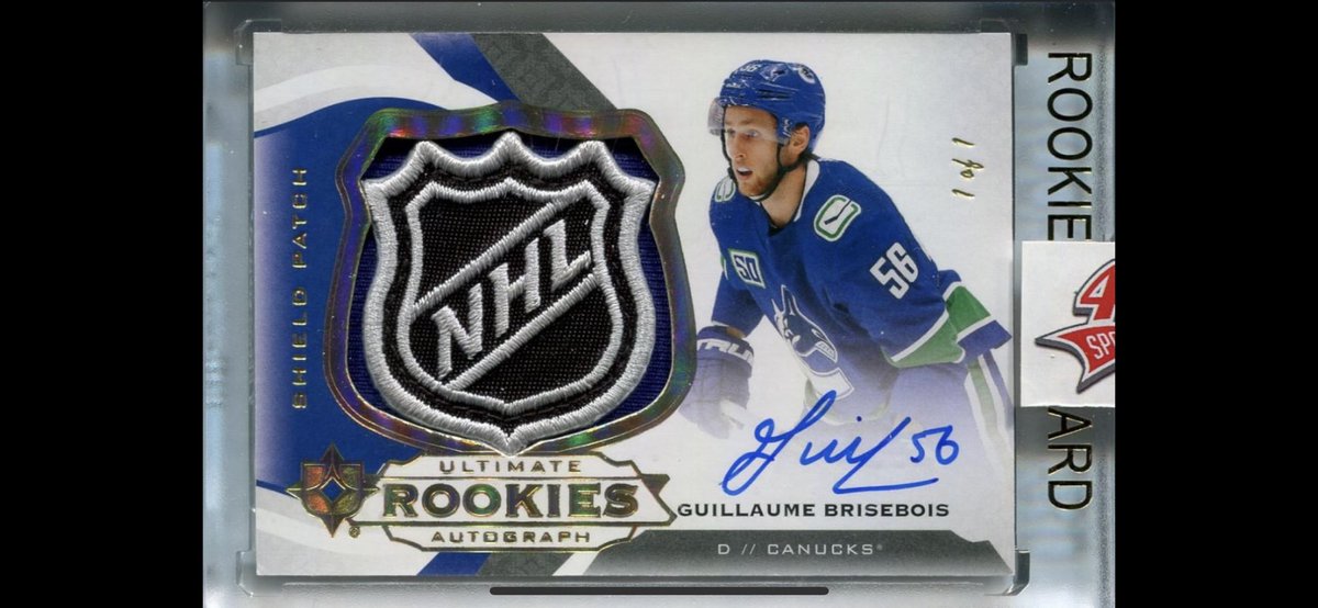 450Sports's tweet photo. We it took us more time to pull shield #5 but we got it done! Guillaume Brisebois is the chosen one ! @Canucks @SHOWYOURHITS @UpperDeckSports @ClubOneOfOne1 https://t.co/w4pztsDgyY