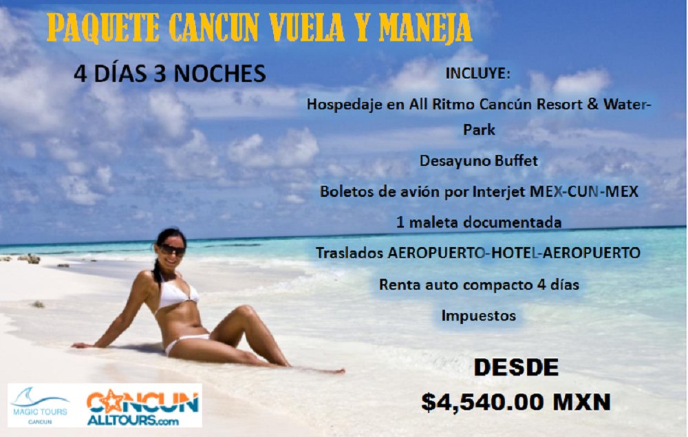 #PaquetesTuristicos #Cancun #Viajes
Disfruta de un magnifico viaje de 4 días 3 noches en Cancún, te incluye vuelo con salida desde Ciudad de México y renta de auto compacto por 4 días, ¡reserva ahora!!
cancunalltours.com/web/paquetes-t…